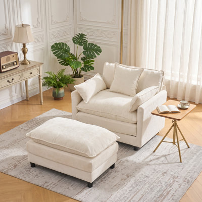 39.3" W Upholstered Accent Armchair With Ottoman