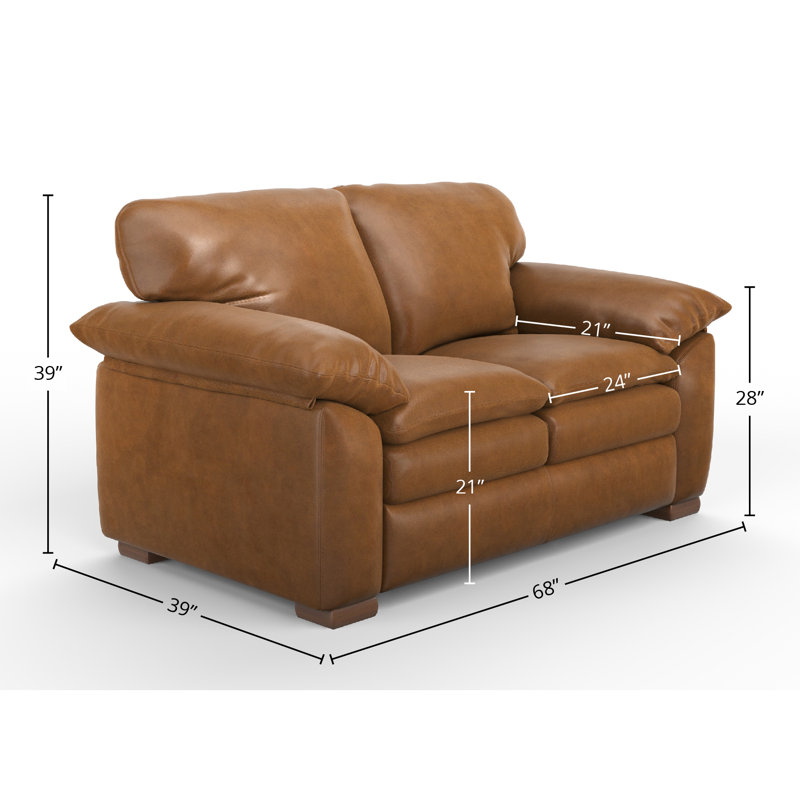 Capri 68" Wide 100% Full Top Grain Leather Loveseat, Steepelchase Saddle Genuine Leather