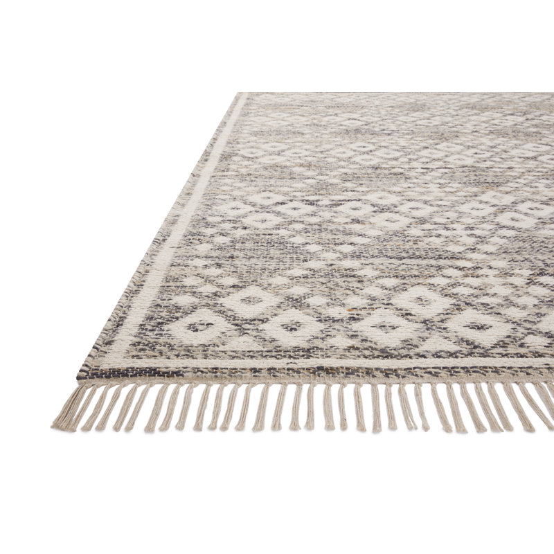 Denim and Ivory Wool Cotton Trellis Area Rug 3'-6" x 5'-6"