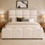Structure de lit simple en velours avec tête de lit haute, support à lattes en bois, aucun sommier requis, assemblage facile, beige-133673713-133673712