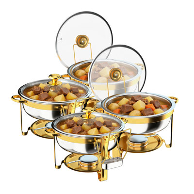 5 réchauds ronds en acier inoxydable 4 pintes avec couvercle en verre