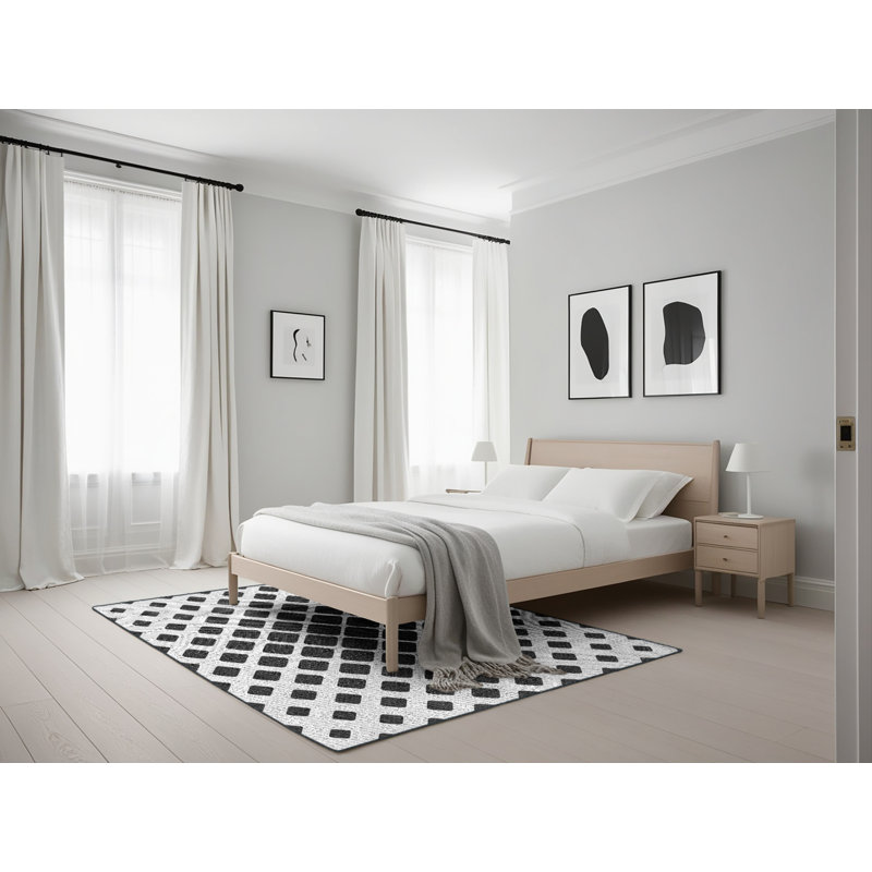 Tapis noir à motif géométrique Kisner, Rectangle 5 pi x 7 pi