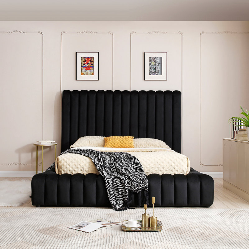Lit plateforme en velours Kaydence, Noir, Grand lit