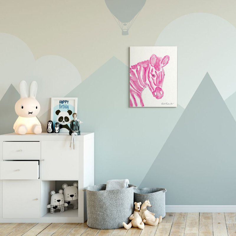 " Kid's Watercolor Zebra Portrait Pink Stripe Zoo Animal " by Kait Roberts, Wrapped Canvas, 20" H x 16" W x 1.5" D
