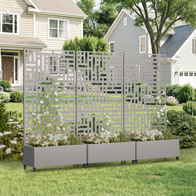 Lit de jardin surélevé extérieur autoportant en métal avec écran d'intimité Boîte à fleurs en métal avec treillis pour plantes grimpantes