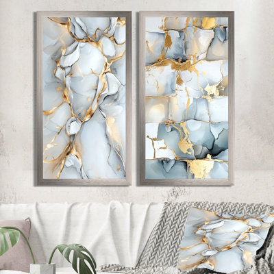 Or brisé et marbre gris I - impression d'art moderne abstrait 2 pièces