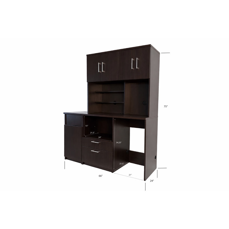 Armoire de rangement pour salle de pause de bureau avec tablette pour micro-ondes, mini-réfrigérateur et poubelle - Huche pour station de café commerciale entièrement assemblée - l 66 po x P 24 po x H 75 po