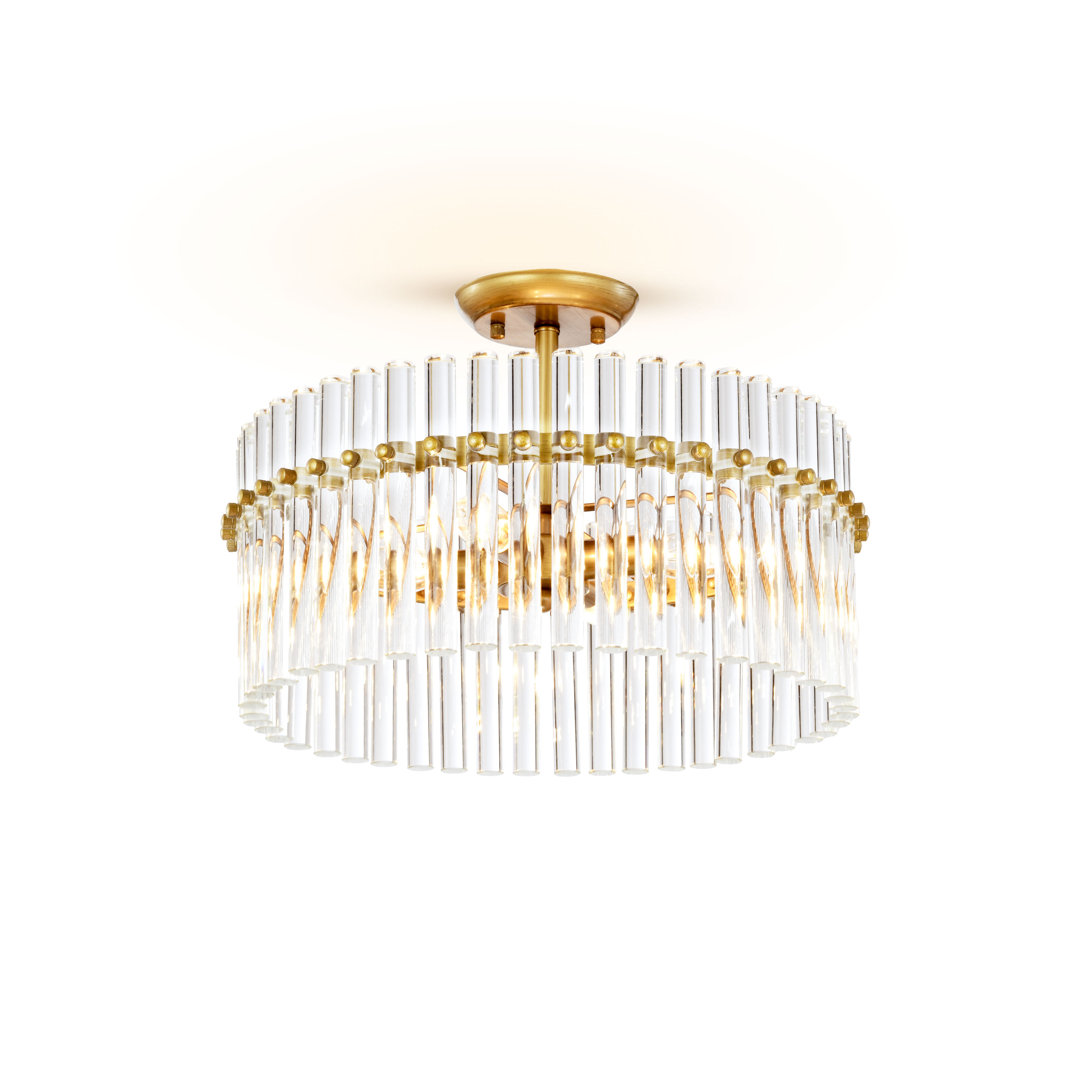 Emmali 4-Light 16.9" Brushed Brass Crystal Flush Mount Everly Quinn