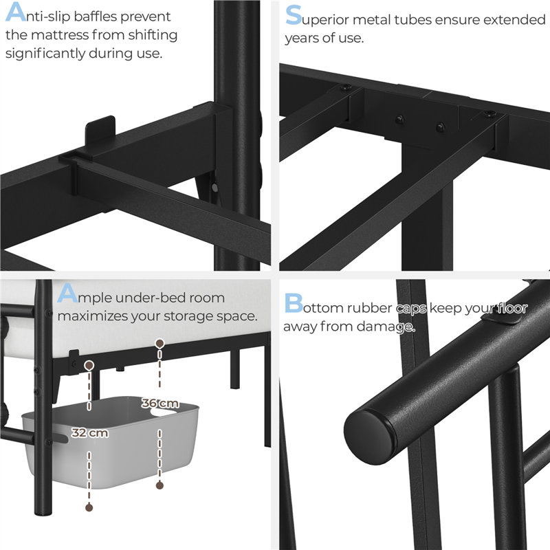 Metal Bed Frame with Vintage Headboard, Kingsize (5'), Black