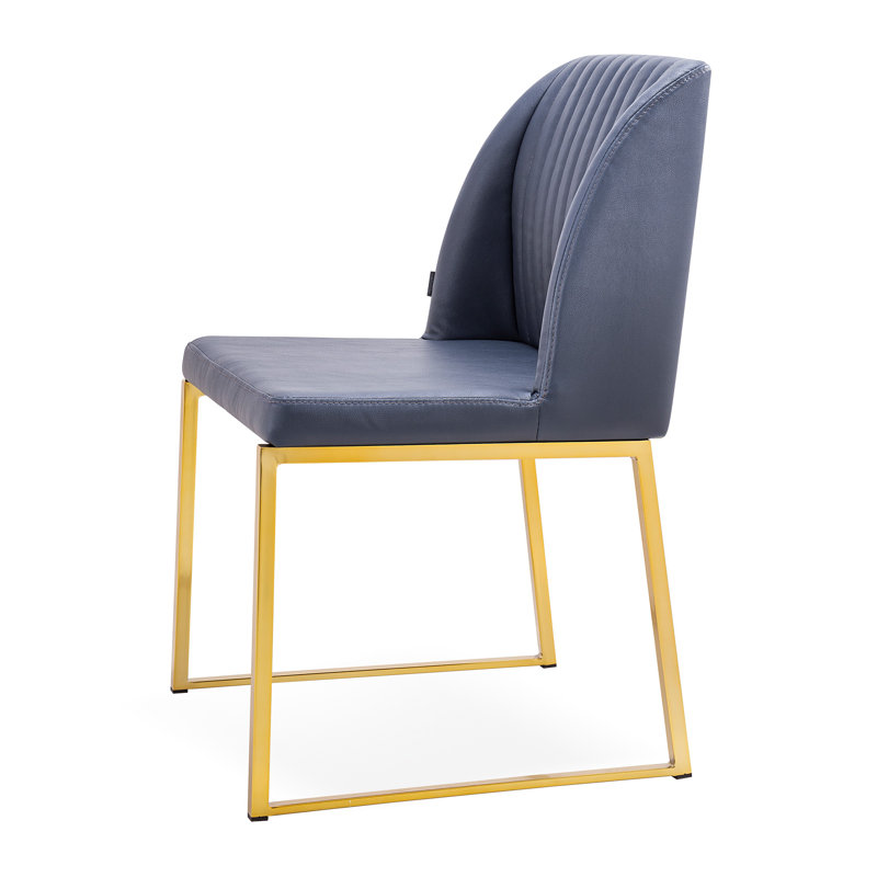 Dejonae 18.5'' H Leatherette Upholstered Side Chair, Navy/Gold
