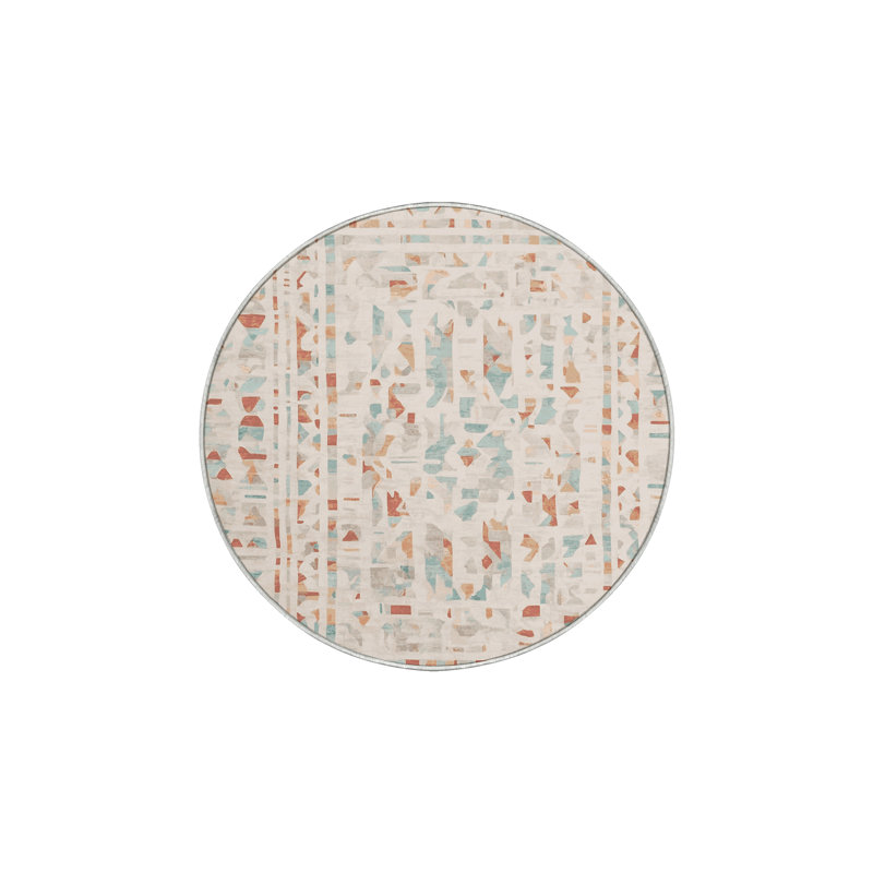 Tapis beige soyeux et moelleux, Rond 8 pi