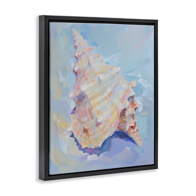  «Coastal Conch Shell» par Arlington Prints, Cadre flottant noir de jais, H 21 po x l 17 po