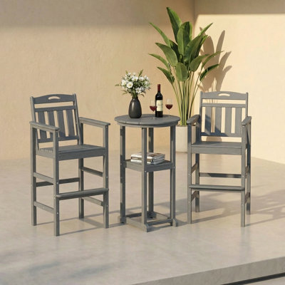 Ensemble de bar d'extérieur en PEHD 3 pièces avec table et chaises