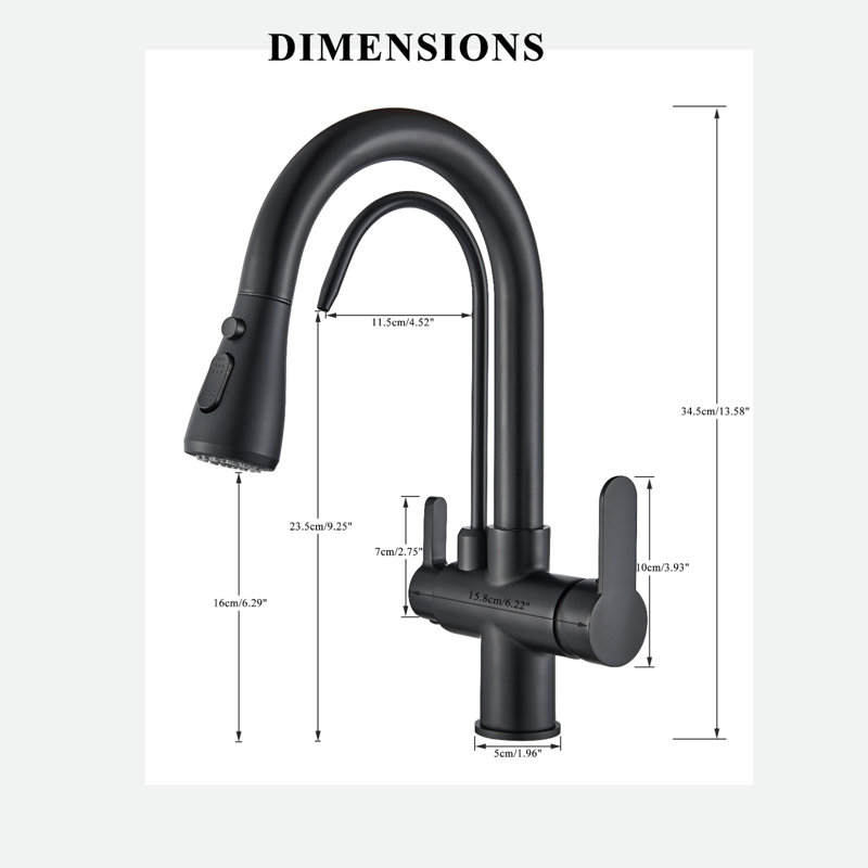 Robinet de cuisine Mosson noir mat à double sortie avec douchette pause et robinet d'eau filtrée séparé