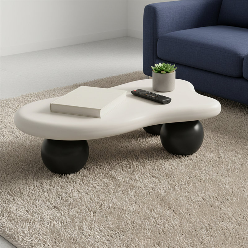 Table basse de 40 pouces avec trois pieds en forme de boule, table d'appoint en forme de nuage, idéale pour le salon, Black