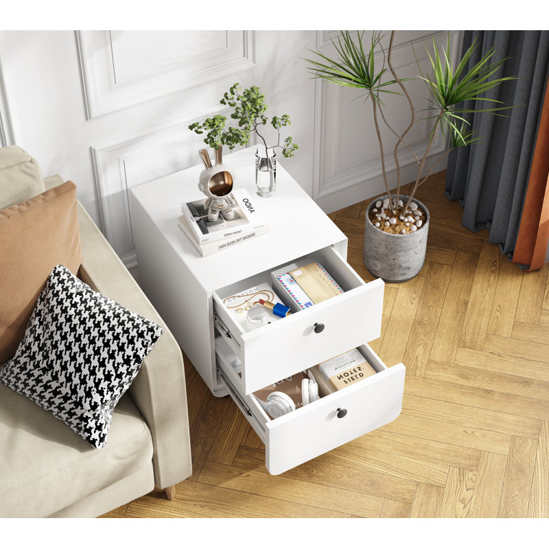 Table de chevet moderne, armoire en acier, 2 tiroirs, poignée circulaire