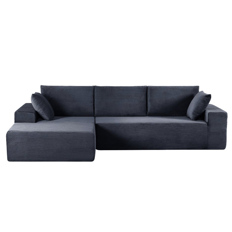 Dark Gray Left Facing Soft Corduroy 4 - Seat Convertible , Full Foam Cushioned, No Assembly For Bedroom Modern Comfy Sectional, With Foam,