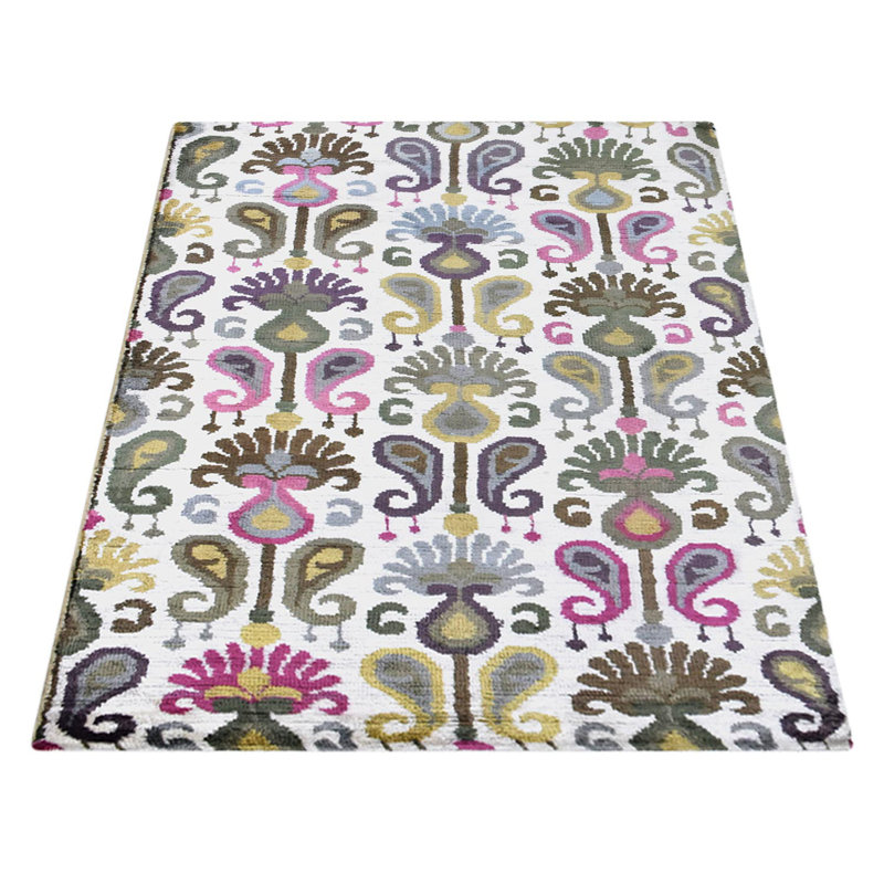 Premium Quality Geometric Hand Knotted Viscose Multicolor Rectangle Indoor Area Rug