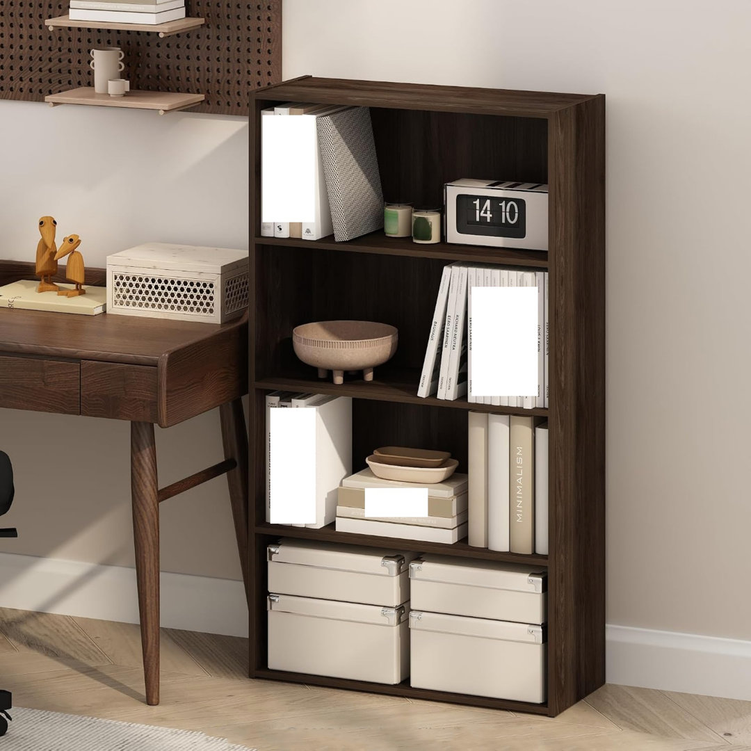 4-Tier Bookshelf, Bookcase with Open Shelf, Espresso