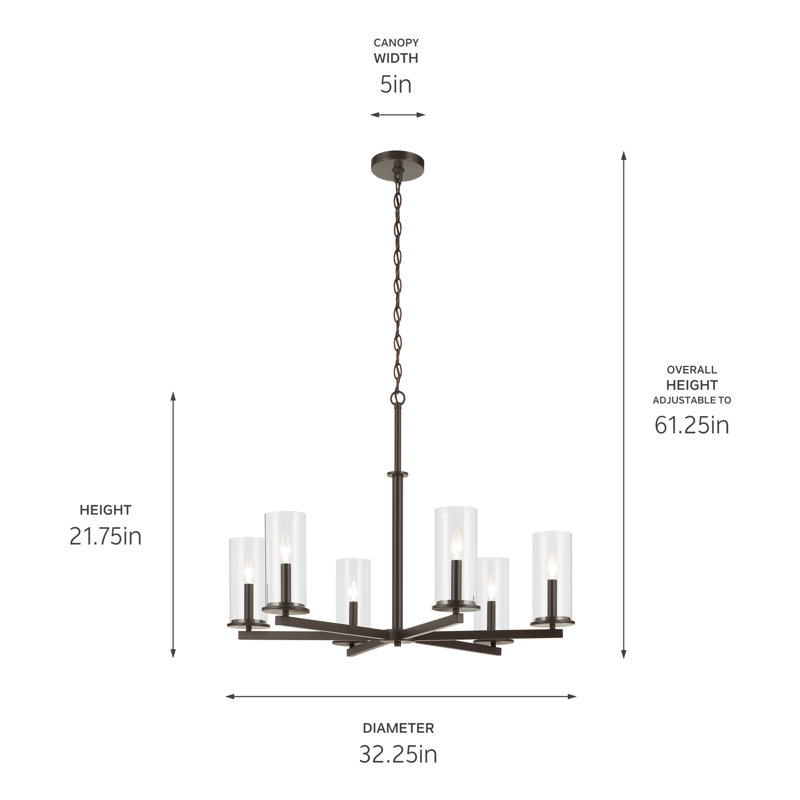 Lustre 6 lumières 21,75 "21,75", Bronze