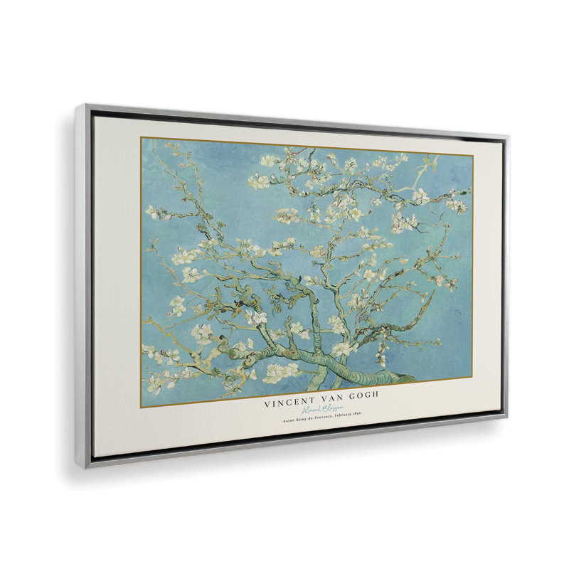 Fleur d'amandier de Van Gogh, H 8,75 po x l 12,75 po, Cadre flottant en chrome poli