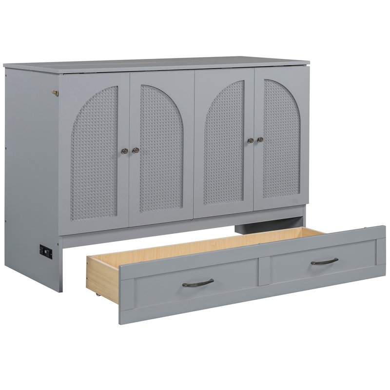 Lit double gris avec de grands tiroirs. Optimise l'espace dans la pièce. Peut contenir différents objets. Style élégant. Charges incluses. Simple à assembler. Tiroirs de L 75,1 po x l 56,7 po et H 41,3 po