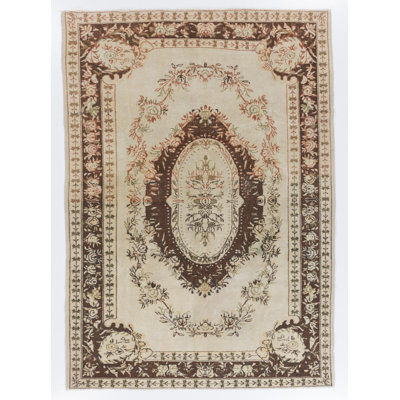 Tapis rétro noué à la main Oushak. Tapis en laine Medallion Design