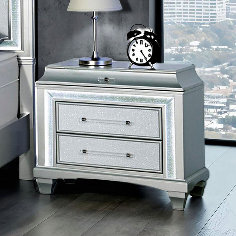 Table de chevet 1pc avec poignées en acrylique et lumière DEL Glam Style