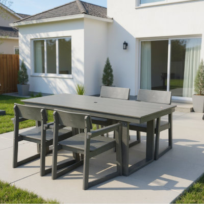 Weather-resistant Hdpe Dining Set For 4 - Stylish Grey Design For Patio, Backyard, Deck, Or Poolside