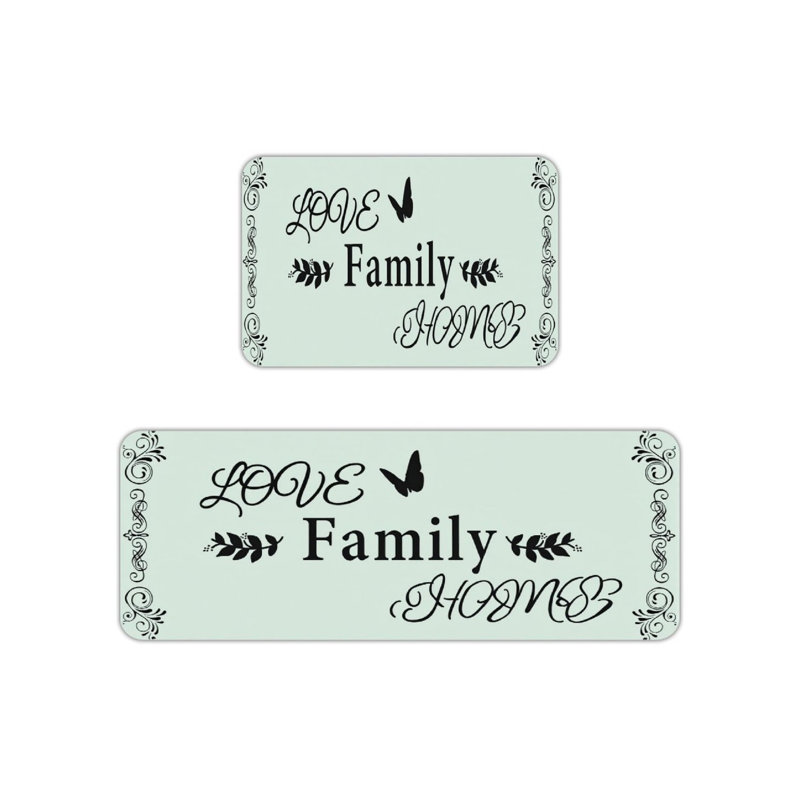 Ensemble de 2 tapis de cuisine vert clair Love Family Home