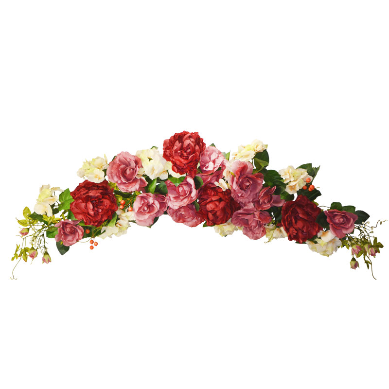 48" Faux Large Peony Rose Hydrangea Swag - Burgundy