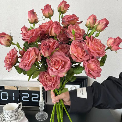 10-Piece Realistic Silk Rose Bouquet -3-head Artificial Fake Roses for Home Decor, Weddings, Parties, and Seasonal Celebrations