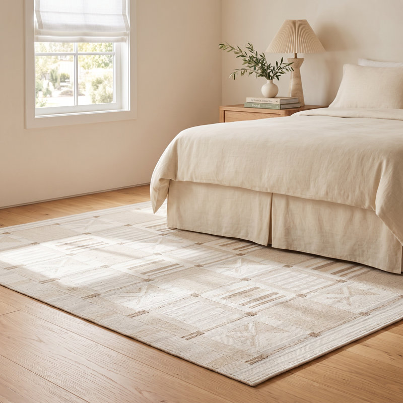 Gilson Geometric Hand-Knotted Tan/Beige/Cream Area Rug, Rectangle 2' x 3'