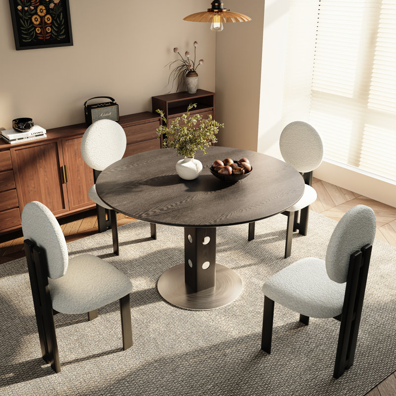 Petite table de cuisine ronde noire 43 po, placage de frêne, non fini, piédestal ultra stable en bois massif, surface lisse, peu encombrant