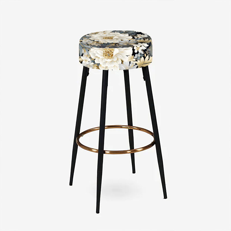 Flower Elegance - Gris neutre - Tabourets de bar floraux, ensemble de 2