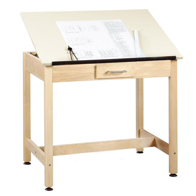 Adjustable Solid Wood Base Drafting Table, 30" H x 36" W x 24" D, One Piece