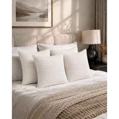 Good Nite Geometric Textured Chenille Throw Pillow Covers, Set of 4, 45×45cm Square Decorative Cushion Pillow Shams with Hidden Zipper