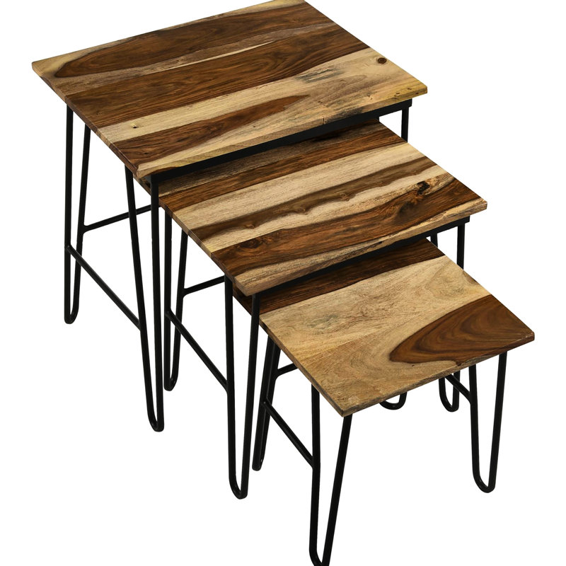 Tables gigognes rectangulaires avec plateau en bois et fer noir naturel