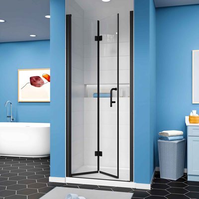 30-31.5 in. W x 72 in. H Bi-Fold Frameless Shower Door in Matte Black with Clear SGCC Tempered Glass
