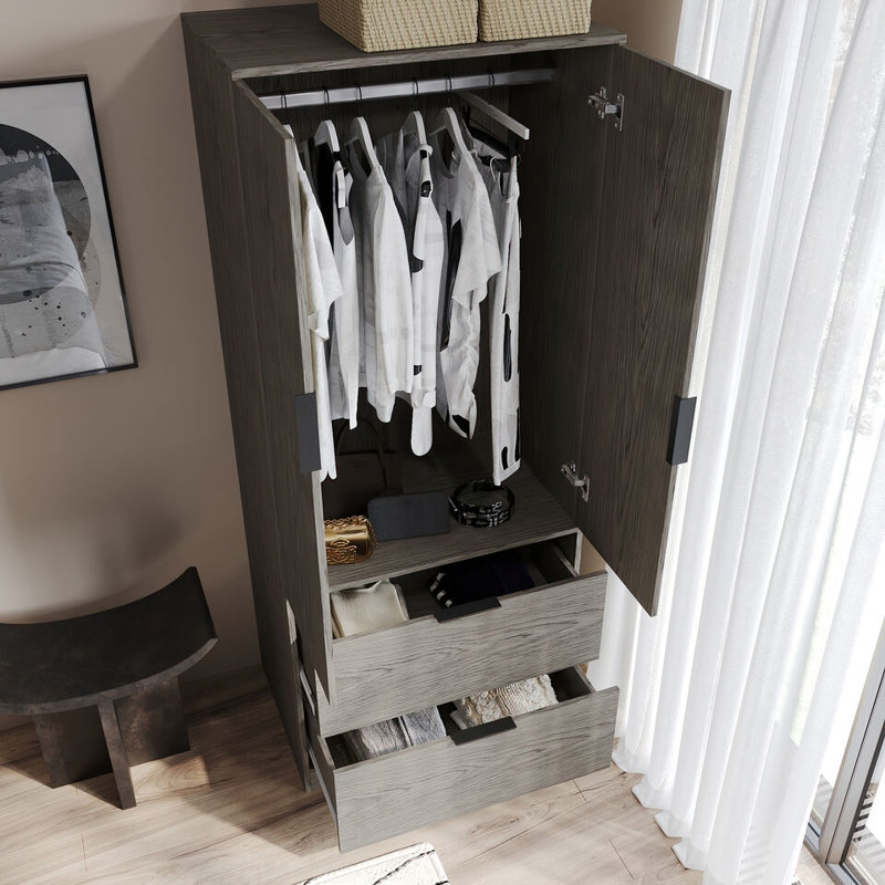 Sibby 2 Door Solid Wood Wardrobe, Cedar Grey
