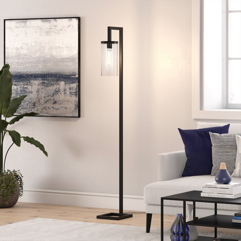 Malva 67.75" Tall Floor Lamp with Glass Shade in Blackened Bronze/Clear, Blackened Bronze, Clear Glass