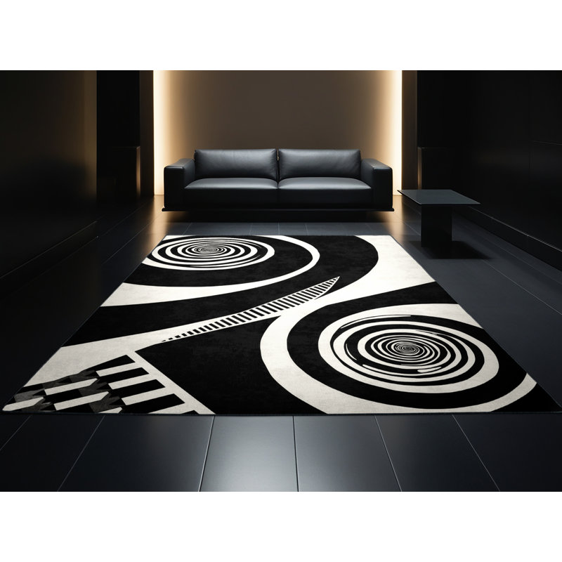 Tapis bleu moelleux moelleux Art Deco, Rond 7 pi