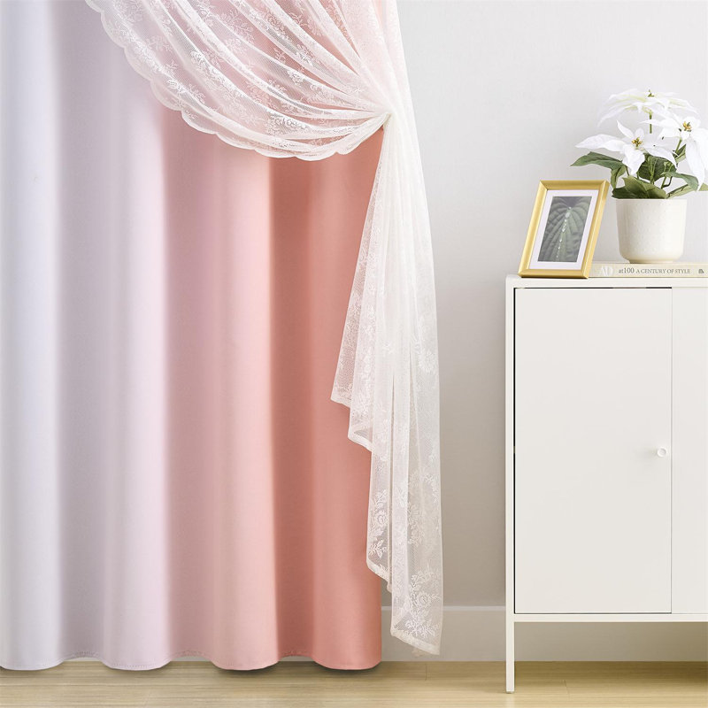 Ensemble de 4 rideaux occultants ombrés mélangés et assortis - 2 pièces de dentelle diaphane et 2 rideaux obscurcissants obscurcissant pour la chambre à coucher dans le salon