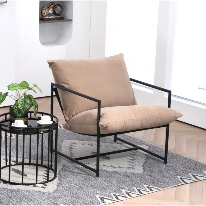 Fauteuil d'appoint inclinable élégant en velours moderne avec structure en métal, Chameau