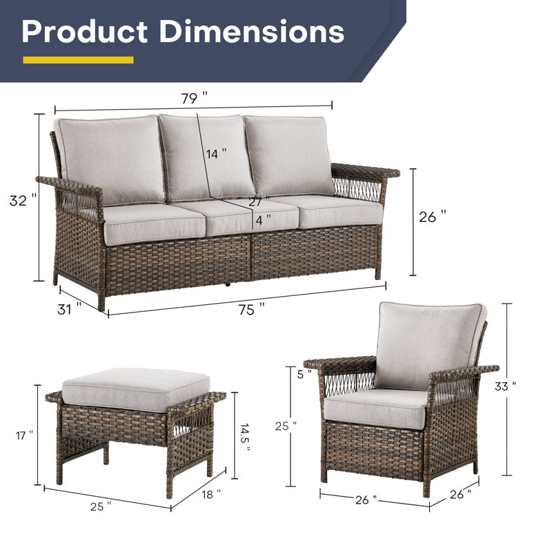 Anferney Anferney 7 - Person Outdoor Sofa Seating Group with Cushions and Ottomans, Beige
