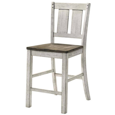Chaise de salle à manger blanche antique et brun cendré de 2, dossier en lattes de bois massif, pour chaises de table de salle à manger 2 pièces, bois, brun cendré / blanc, splendeur rustique