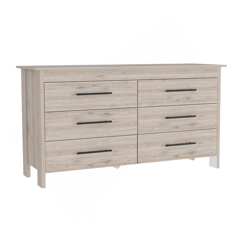 Commode double 6 tiroirs Hms, quatre pieds, plateau supérieur, six tiroirs - gris clair, Gris