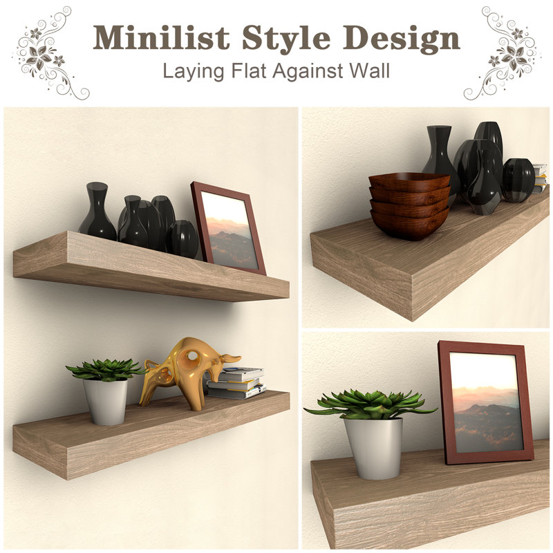 2 Piece Solid Wood Floating Shelf, 1.57" H x 24" W x 6" D, Natural Wood