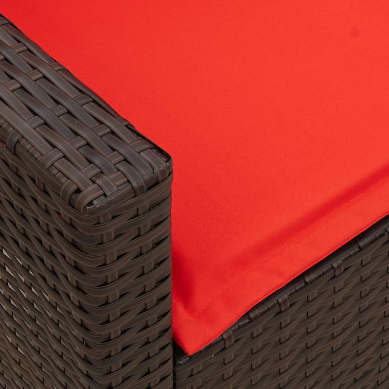  Canapé de patio 5 places avec coussins en rotin de polyester brun, Rouge, Brun