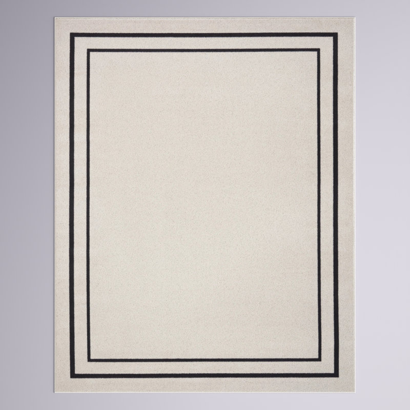 Arvell Abstract Machine Woven Chenille Indoor/Outdoor Area Rug in Ivory Black, Rectangle 8' x 10'